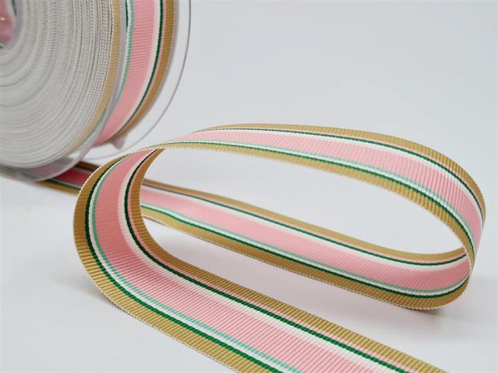 Ripsband 25mm gestreift rose grün 
