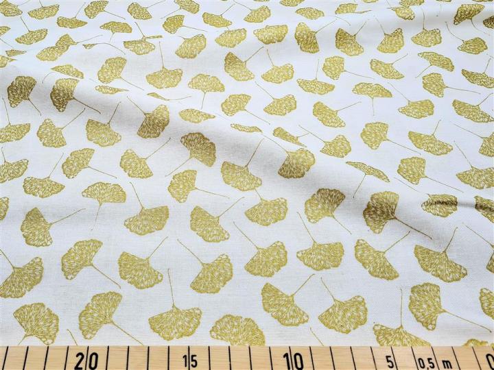 Baumwolle Gingko Blätter gold/weiß Windham fabrics 